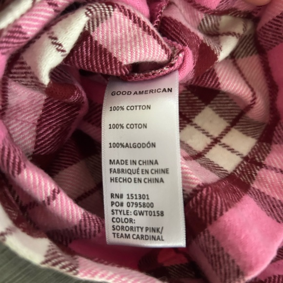 GOOD AMERICAN Pink Plaid cropped button down shirt M NWOT - Picture 7 of 9